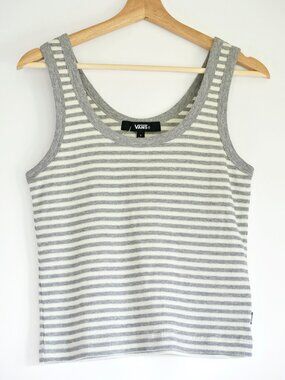 Vans Lilly Stripe Ribbed Tank Top Gray & Cream Stripe Size Small-Like New